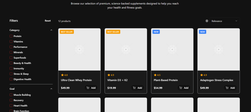 I will create a fully functional e-commerce web store for supplements and health products. - portfolio - 2