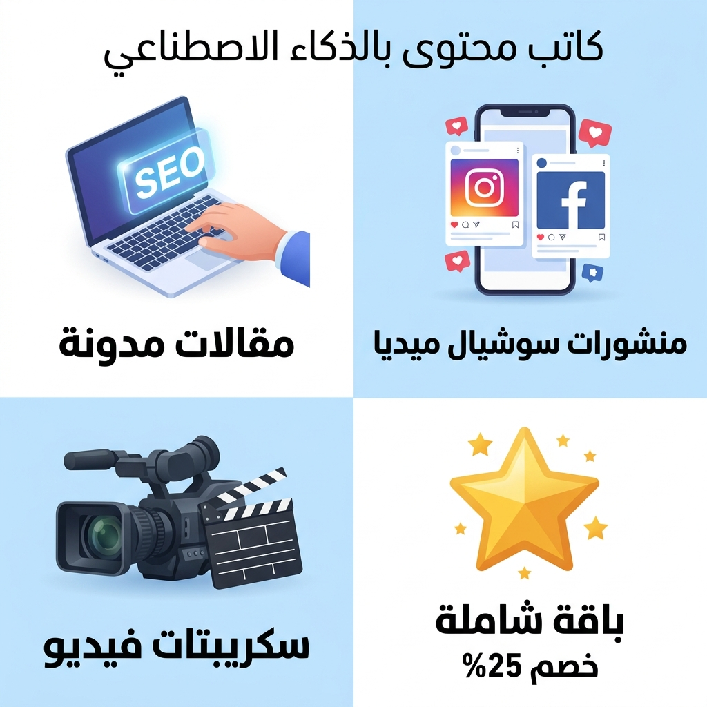 كاتب محتوى احترافي بالذكاء الاصطناعي - مقالات مدونة، منشورات سوشيال ميديا، وسكريبتات فيديو - portfolio - 0