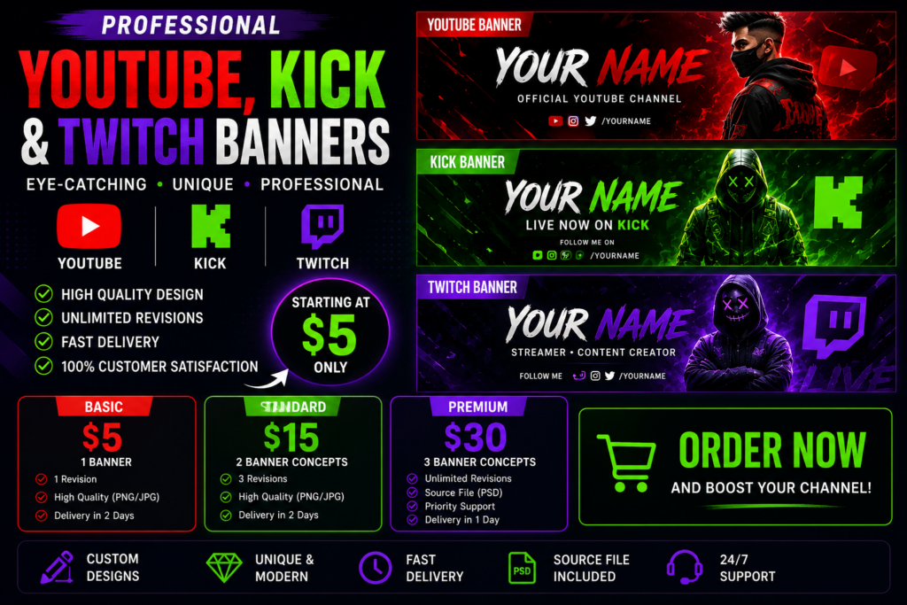 design a professional youtube banner for your channel - portfolio - 0