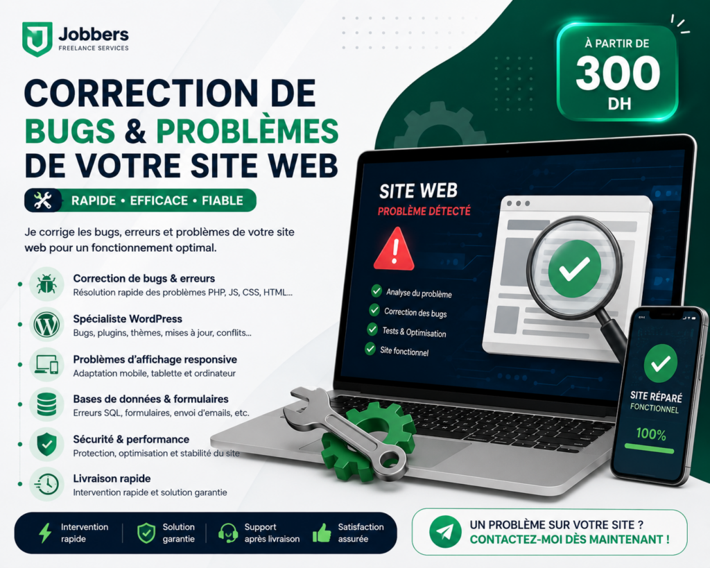 Je vais corriger les bugs et problèmes de votre site web