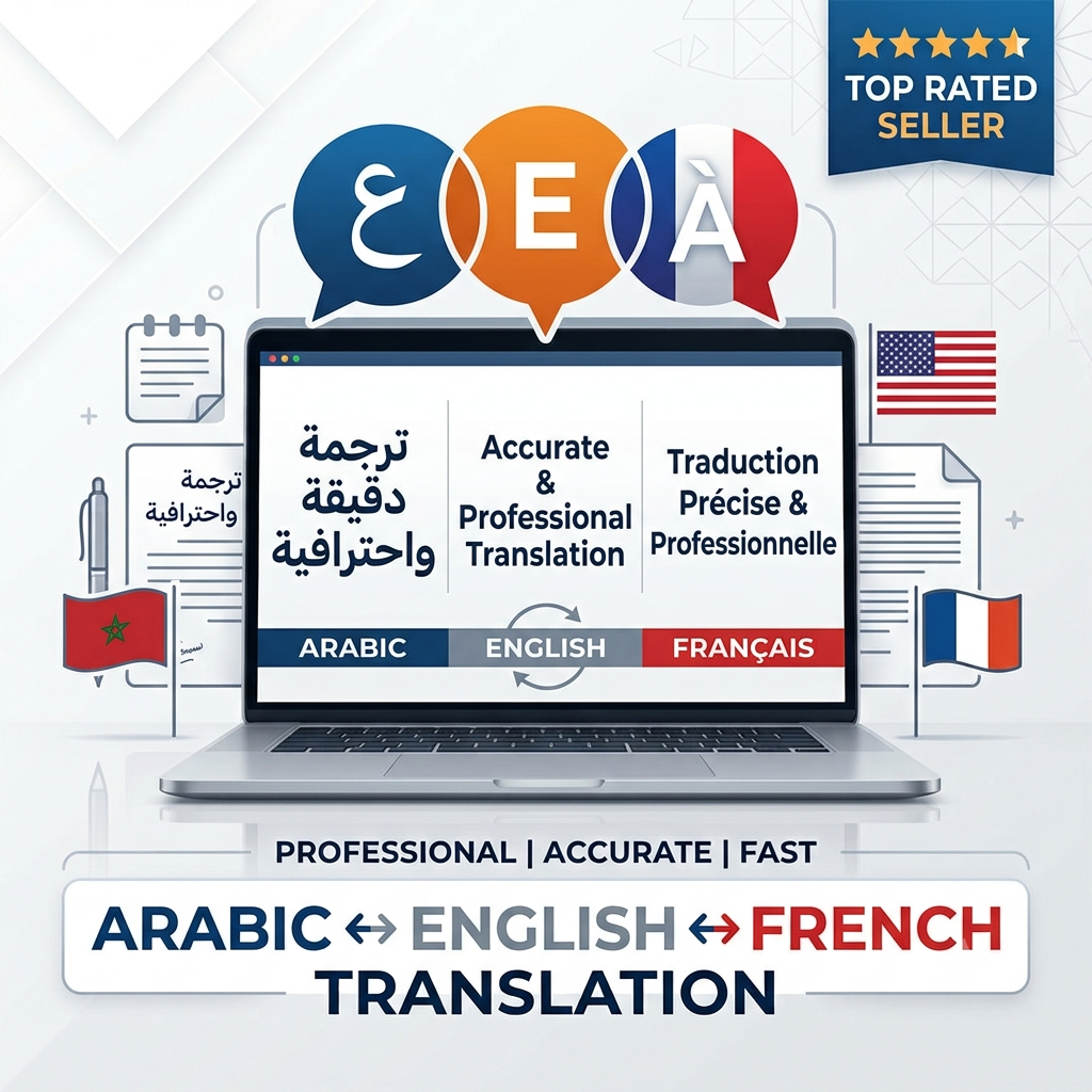 أقدم خدمة ترجمة واضحة ودقيقة من العربية إلى الفرنسية ومن الفرنسية إلى العربية حتى اللغة الانجليزية
